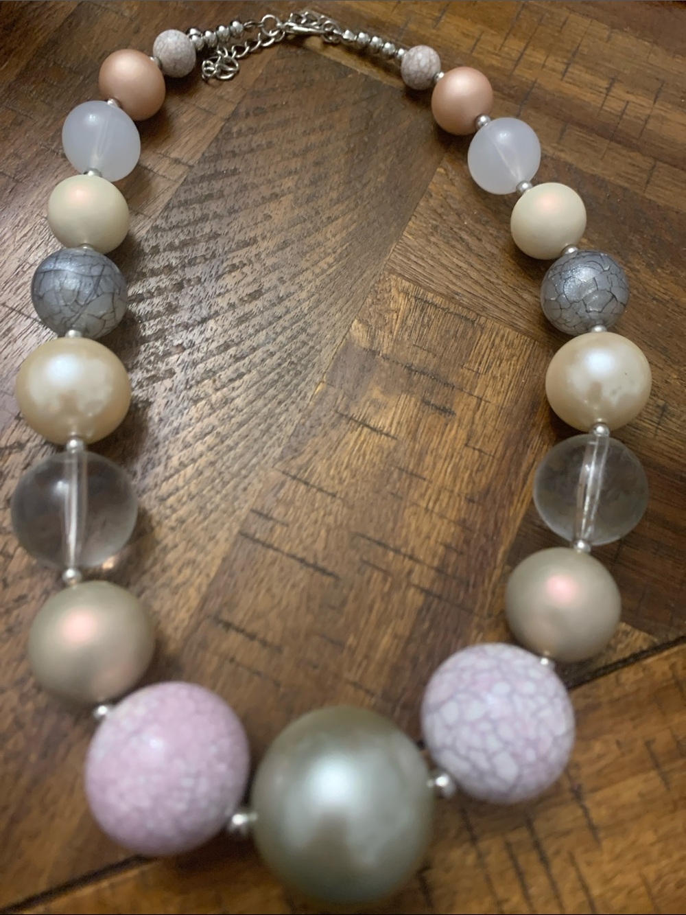Women's Pastel Chunky Beaded Statement Necklace - Pink / Gray/ Light purple